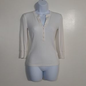 J. Crew White Ribbed Henley Top XXS EUC